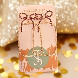 Taylor Shaye Earrings Gold and Pink Crystal Bow Earrings